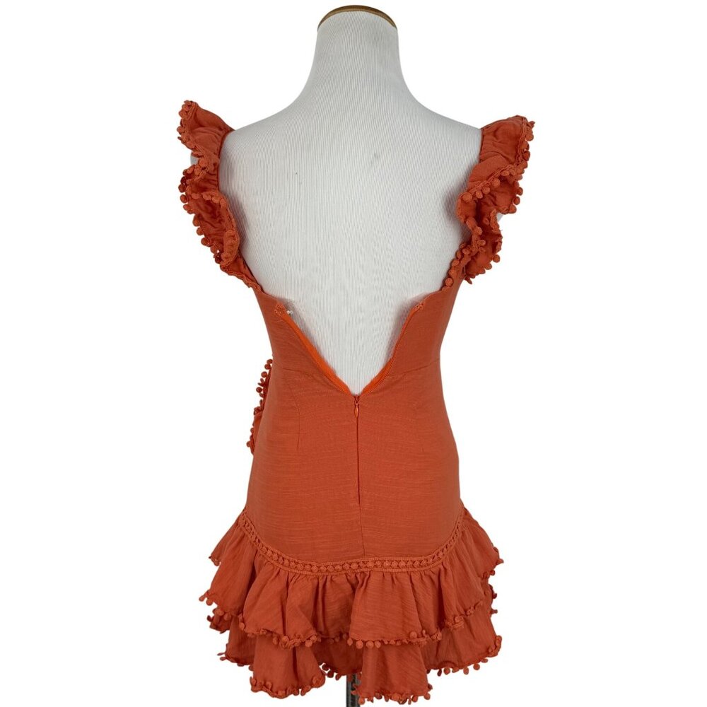 Selfie Leslie Orange Layered Crochet Ruffle Trim Cotton Mini Dress Party Dress - Picture 14 of 16
